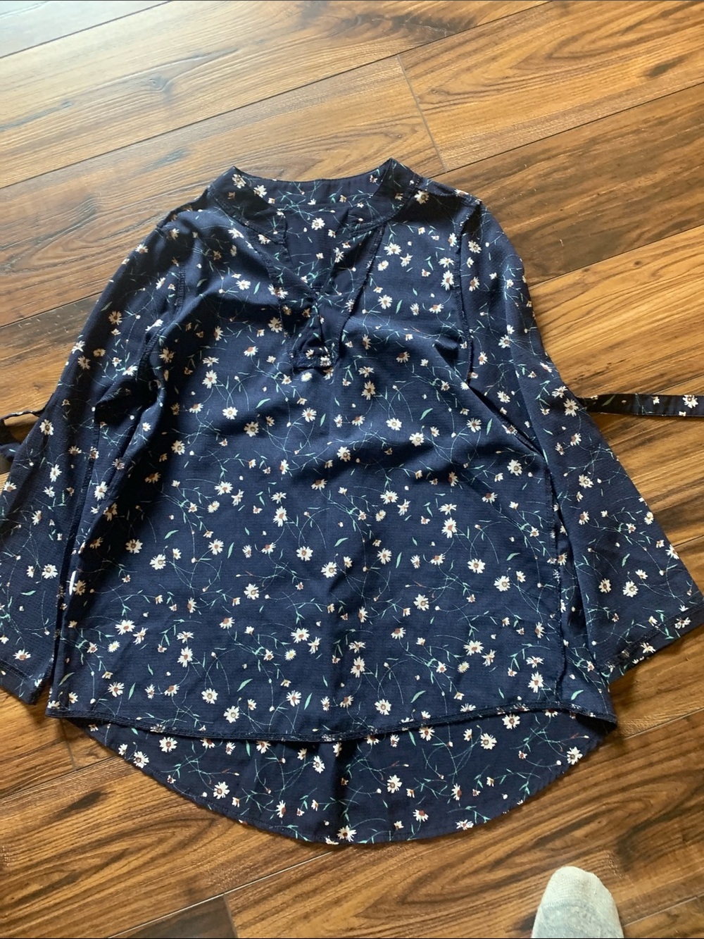 Amaryllis Navy Floral Tie-Neck Blouse